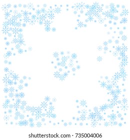 Christmas snow splash background of a random scatter snowflakes isolated on white. Snow explosion. Ice storm.