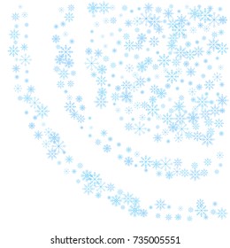 Christmas snow splash background of a random scatter snowflakes isolated on white. Snow explosion. Ice storm.