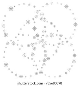Christmas snow splash background of a random scatter snowflakes isolated on white. Snow explosion. Ice storm.