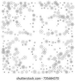 Christmas snow splash background of a random scatter snowflakes isolated on white. Snow explosion. Ice storm.