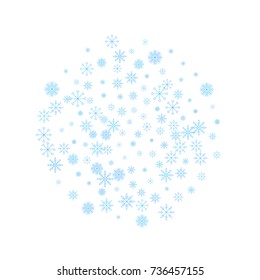 Christmas snow splash background of a random scatter snowflakes isolated on white. Snow explosion. Ice storm.