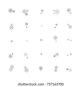 Christmas snow splash background of a random scatter snowflakes isolated on white. Snow explosion. Ice storm.