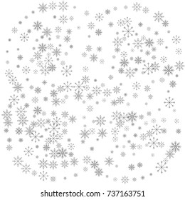 Christmas snow splash background of a random scatter snowflakes isolated on white. Snow explosion. Ice storm.