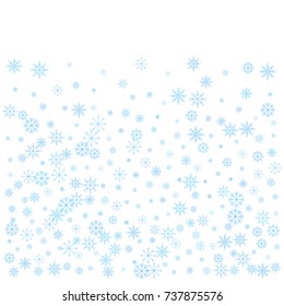 Christmas snow splash background of a random scatter snowflakes isolated on white. Snow explosion. Ice storm.