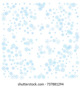 Christmas snow splash background of a random scatter snowflakes isolated on white. Snow explosion. Ice storm.