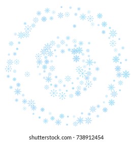 Christmas snow splash background of a random scatter snowflakes isolated on white. Snow explosion. Ice storm.