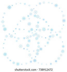 Christmas snow splash background of a random scatter snowflakes isolated on white. Snow explosion. Ice storm.