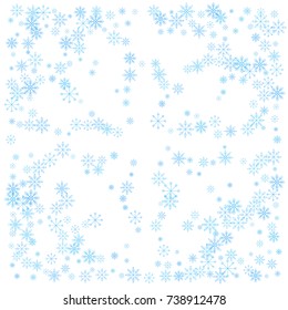 Christmas snow splash background of a random scatter snowflakes isolated on white. Snow explosion. Ice storm.