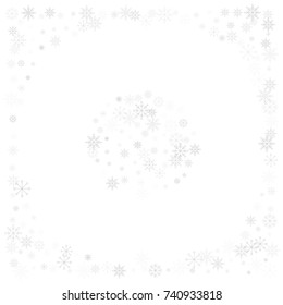 Christmas snow splash background of a random scatter snowflakes isolated on white. Snow explosion. Ice storm.