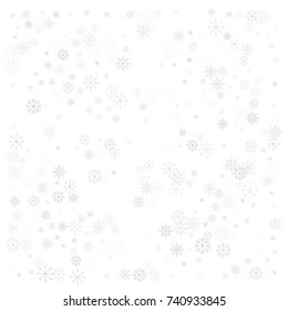 Christmas snow splash background of a random scatter snowflakes isolated on white. Snow explosion. Ice storm.