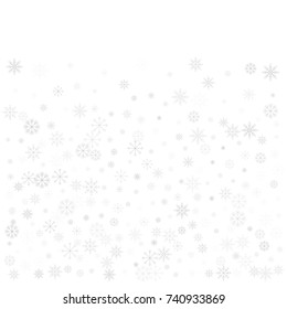 Christmas snow splash background of a random scatter snowflakes isolated on white. Snow explosion. Ice storm.