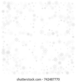 Christmas snow splash background of a random scatter snowflakes isolated on white. Snow explosion. Ice storm.