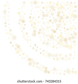 Christmas snow splash background of a random scatter snowflakes isolated on white. Snow explosion. Ice storm.