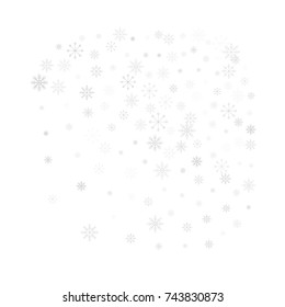 Christmas snow splash background of a random scatter snowflakes isolated on white. Snow explosion. Ice storm.