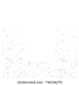 Christmas snow splash background of a random scatter snowflakes isolated on white. Snow explosion. Ice storm.