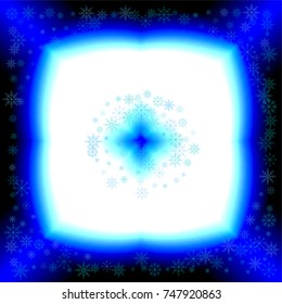 Christmas snow splash background of a random scatter snowflakes on white-blue background. Snow explosion. Ice storm.
