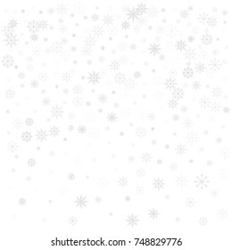 Christmas snow splash background of a random scatter snowflakes isolated on white. Snow explosion. Ice storm.