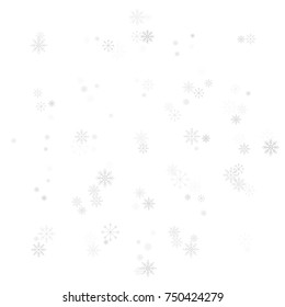 Christmas snow splash background of a random scatter snowflakes isolated on white. Snow explosion. Ice storm.