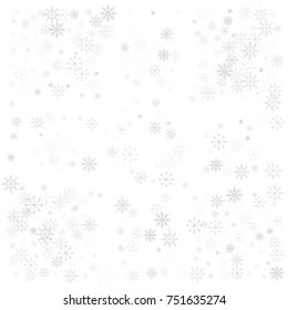 Christmas snow splash background of a random scatter snowflakes isolated on white. Snow explosion. Ice storm.