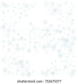 Christmas snow splash background of a random scatter snowflakes isolated on white. Snow explosion. Ice storm.