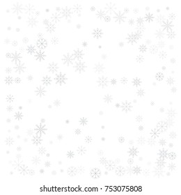 Christmas snow splash background of a random scatter snowflakes isolated on white. Snow explosion. Ice storm.