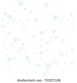 Christmas snow splash background of a random scatter snowflakes isolated on white. Snow explosion. Ice storm.