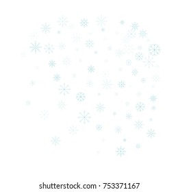 Christmas snow splash background of a random scatter snowflakes isolated on white. Snow explosion. Ice storm.