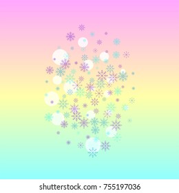 Christmas snow splash background of a random scatter snowflakes on a colorful background. Snow explosion. Ice storm.