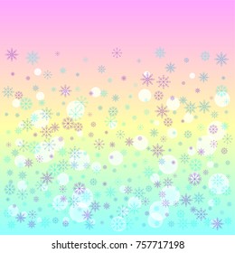 Christmas snow splash background of a random scatter snowflakes on a colorful background. Snow explosion. Ice storm.