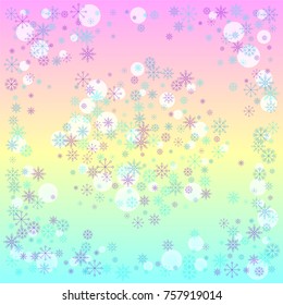 Christmas snow splash background of a random scatter snowflakes on a colorful background. Snow explosion. Ice storm.