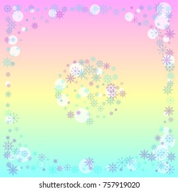 Christmas snow splash background of a random scatter snowflakes on a colorful background. Snow explosion. Ice storm.