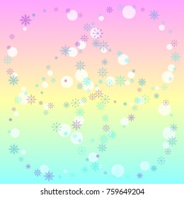 Christmas snow splash background of a random scatter snowflakes on a colorful background. Snow explosion. Ice storm.