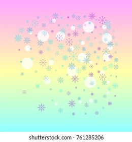 Christmas snow splash background of a random scatter snowflakes on a colorful background. Snow explosion. Ice storm.