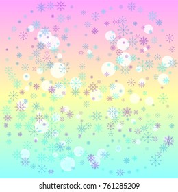 Christmas snow splash background of a random scatter snowflakes on a colorful background. Snow explosion. Ice storm.