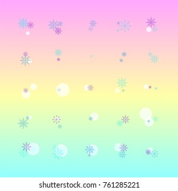Christmas snow splash background of a random scatter snowflakes on a colorful background. Snow explosion. Ice storm.
