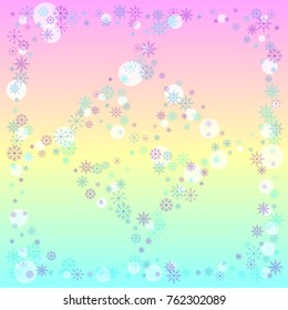 Christmas snow splash background of a random scatter snowflakes on a colorful background. Snow explosion. Ice storm.