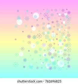 Christmas snow splash background of a random scatter snowflakes on a colorful background. Snow explosion. Ice storm.