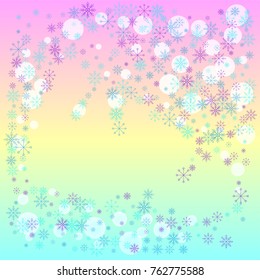 Christmas snow splash background of a random scatter snowflakes on a colorful background. Snow explosion. Ice storm.