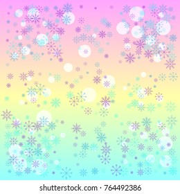 Christmas snow splash background of a random scatter snowflakes on a colorful background. Snow explosion. Ice storm.