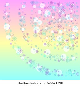 Christmas snow splash background of a random scatter snowflakes on a colorful background. Snow explosion. Ice storm.