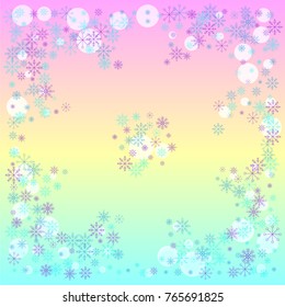 Christmas snow splash background of a random scatter snowflakes on a colorful background. Snow explosion. Ice storm.