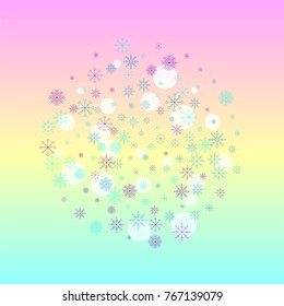 Christmas snow splash background of a random scatter snowflakes on a colorful background. Snow explosion. Ice storm.