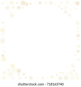 Christmas snow splash frame or border of a random scatter snowflakes isolated on white. Snow explosion. Ice storm.