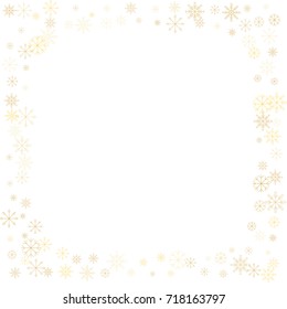 Christmas snow splash frame or border of a random scatter snowflakes isolated on white. Snow explosion. Ice storm.