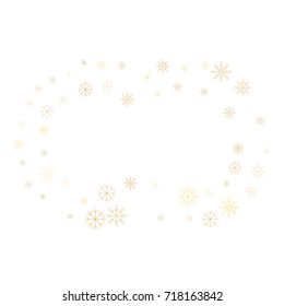 Christmas snow splash frame or border of a random scatter snowflakes isolated on white. Snow explosion. Ice storm.
