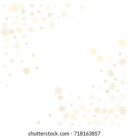 Christmas snow splash frame or border of a random scatter snowflakes isolated on white. Snow explosion. Ice storm.