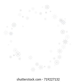 Christmas snow splash frame or border of a random scatter snowflakes isolated on white. Snow explosion. Ice storm.