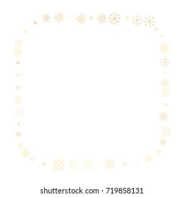 Christmas snow splash frame or border of a random scatter snowflakes isolated on white. Snow explosion. Ice storm.