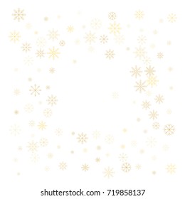 Christmas snow splash frame or border of a random scatter snowflakes isolated on white. Snow explosion. Ice storm.