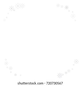 Christmas snow splash frame or border of a random scatter snowflakes isolated on white. Snow explosion. Ice storm.